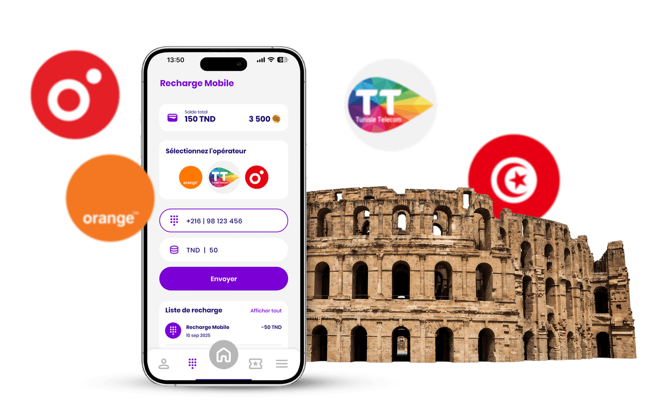 تطبيق شارجيلي للمحفظة الرقمية في تونس يعرض خدمات شحن رصيد الهاتف المحمول والدفع مع شركات Orange وOoredoo وTunise Telecom، وهو عبارة عن محفظة رقمية للدفع الآمن وإعادة شحن الرصيد بالدينار التونسي.