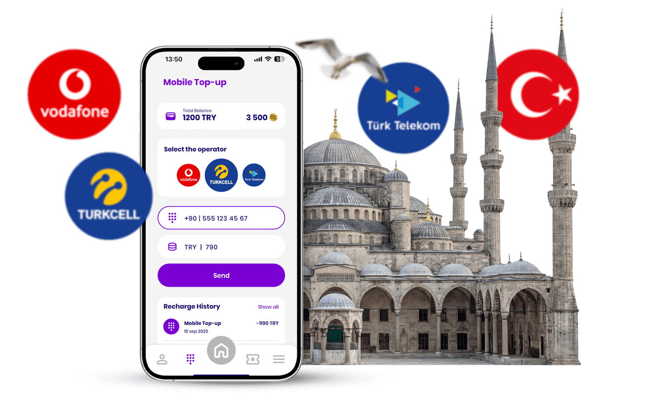 تطبيق شارجيلي للمحفظة الرقمية في تركيا يعرض خدمات شحن رصيد الهاتف المحمول والدفع مع Turkcell و Vodafone Turkey و Türk Telekom، وهي محفظة رقمية للدفع الآمن وإعادة شحن الرصيد بالليرة التركية.